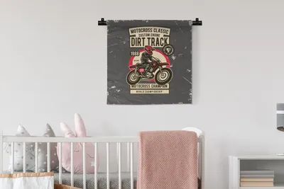 Produktbild von MuchoWow® Wandteppich Wandbehang Motorrad - Vintage - Zeichnung - Grau 60x60 cm Tapisserie Dekoration Wandtuch - Dekorationen - Wand Decke
