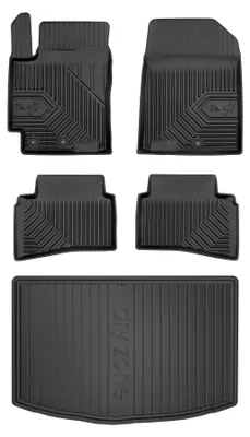Produktbild von Gummimatten + Kofferraumwanne für Kia Rio IV 2016-2020 (Schrägheck, fester Ladeboden) – Schwarz, passgenau – Wielganizator
