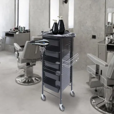 Image de Chariot de coiffure professionnel avec 5 tiroirs et des poches suspendues réglables