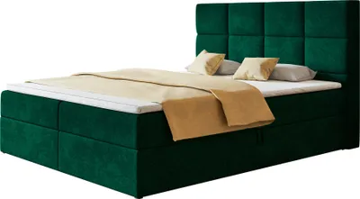 Produktbild von Boxspringbett ROMA mit 2 Bettkästen, Polsterbett Maße: 180x200, Farbe: Dunkelgrün, Velourstoff, Doppelbett mit Bonell-Matratze