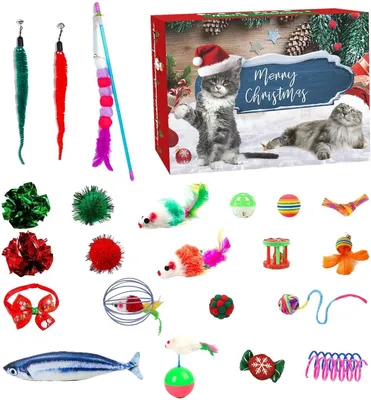 Immagine prodotto di Calendario dell'Avvento a tema gatti 2026 - 24 giorni fino a Natale - 24 giocattoli interattivi per gatti - Calendario dell'Avvento per gattini e amanti degli animali - B