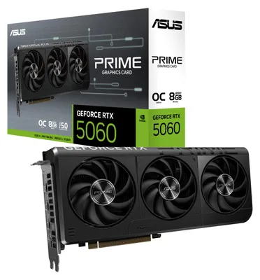 Zdjęcie produktu dla ASUS Prime -RTX5060-O8G, GeForce RTX 5060, 8 GB, GDDR7, 128 bit, 7680 x 4320 px, PCI Express 5.0