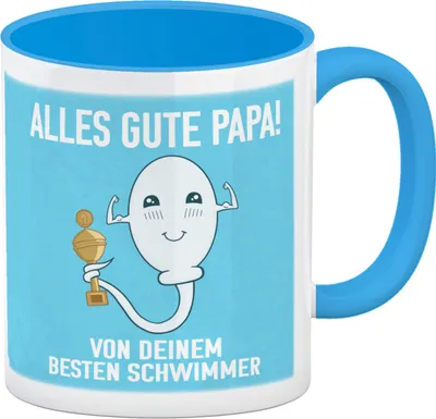 Produktbild von Alles gute Papa von {deinem besten Schwimmer} Kaffeebecher Hellblau zum Vatertag