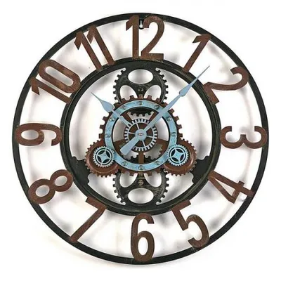 Produktbild von Versa London Dekorative Wanduhr für die Küche, das Wohnzimmer, Esszimmer oder Schlafzimmer, Maßnahmen (H x L x B) 60 x 4,5 x 60 cm, Metall, Farbe: Schwarz und blau