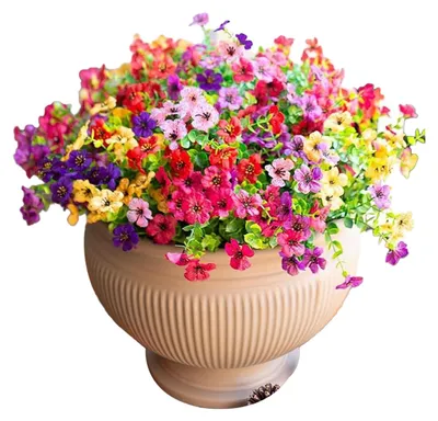 Produktbild von 12 künstliche Blumenbündel für den Außenbereich, mehrfarbige Prunkwinde mit Eukalyptus, UV-beständige Kunstseidenblumen für Frühling und Sommer, ideal für Pflanzgefäße, Veranda, Terrasse und Garten.