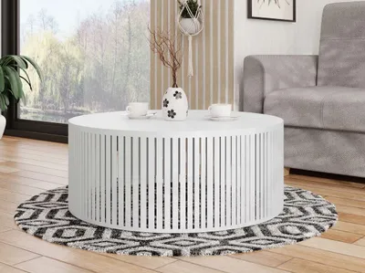 Produktbild von MIRJAN24 Couchtisch Velede, Wohnzimmer Kaffeetisch, Beine und Seiten aus Stahl (Farbe: Weiß / Arktisches Weiß)