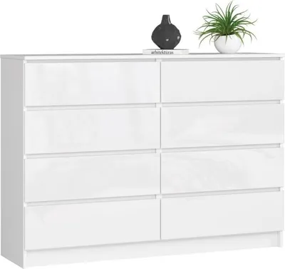 Zdjęcie produktu dla BDW, komoda z 8 szufladami, 138x40x99 cm, K140, biały wysoki połysk
