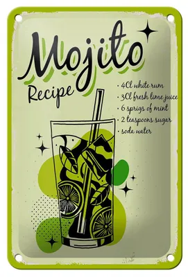 Produktbild von Blechschild Rezept Mojito Cocktail Recipe drink 12x18cm Dekoration
