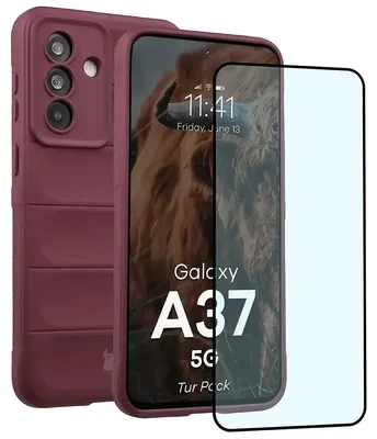 Produktbild von Robuste Handyhülle + gehärtetem Glas für Galaxy A37 5G, Bizon Tur Pack, Burgunderrot