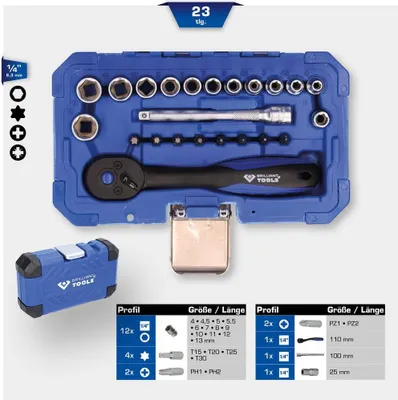 Produktbild von Brilliant Tools BT020023, Steckschlüssel-Satz, 1/4", 23 Kopf/Köpfe, 450 g