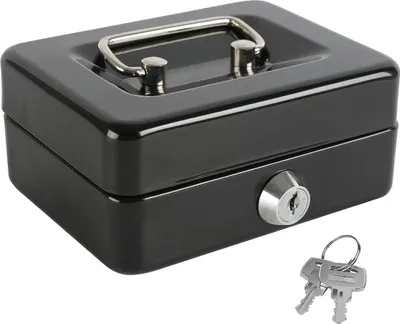 Produktbild von Geldkassette Geldkasten SCHWARZ abschließbar mit herausnehmbaren Münzgeldeinsatz, Größe:12.5 x 9 x 5.5 cm