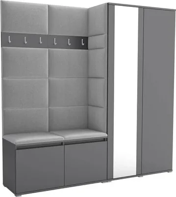 Produktbild von Garderoben-Set Noris IV mit Spiegel, gepolsterte Garderobe mit Sitzbank, Wandpaneelen und Stauraum (Farbe: Anthrazit + Trinity 32)