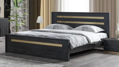 Produktbild von Doppelbett Bett Schlafzimmer 160сm Matratze Schwarz moderner Stil Hochwertig