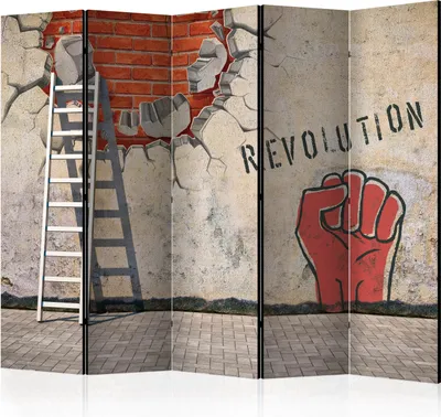 Produktbild von 5-teiliger Doppelseitiger Vlies Paravent - The invisible hand of the revolution II 225x172 cm Street art d-C-0218-z-c