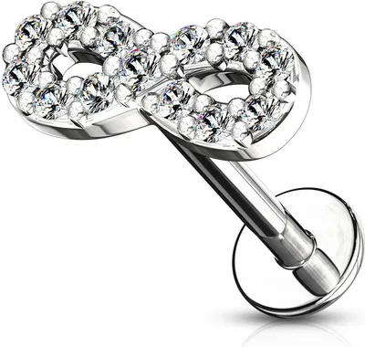 Produktbild von Labret Piercing Lippenpiercing Infinity Unendlichlkeit Stab Monroe Madonna Medusa Stecker Stud Zirkonia Kristalle Autiga® silber 1,2 mm 8 mm