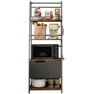 Immagine prodotto di Grande scaffale da cucina per microonde, pratico, in stile rustico, in rovere, con ganci, in stile loft
