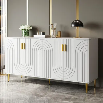 Produktbild von Sideboard mit einzigartigem Wellendesign, Kommode Küchenschrank, Wohnzimmerunterschrank(152 x 40 x 75 cm)