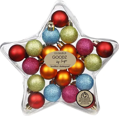 Produktbild von Weihnachtskugeln Kunststoff 3cm in Sternbox  20er Set - Mille Fiori