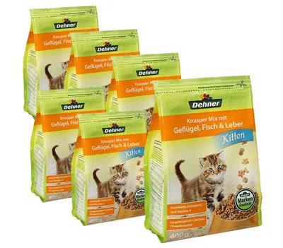 Produktbild von Dehner Katzenfutter Kitten Knusper-Mix, Trockenfutter, für junge Katzen, Geflügel / Fisch / Leber, 6 x 400 g (2.4 kg)