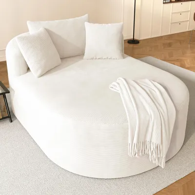 Obrázok produktu pre MODFU, oválna chaise longue s čalúnením z tkaniny, s extra hlbokou sedacou plochou (122 cm), priestranné relaxačné kreslo, ktoré sa dá využiť aj ako lôžko, vhodné do obývačky aj spálne, farba: svetlo béžová