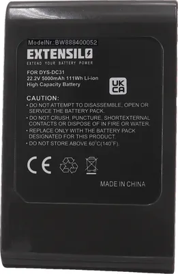 Produktbild von EXTENSILO Akku kompatibel mit Dyson DC45 Animal Pro, DC57, DC56, DC44 Animal, DC45 Staubsauger - Typ A Schwarz (5000 mAh, 22,2 V, Li-Ion)