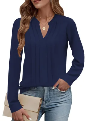 Produktbild von Elegante Damenbluse mit langen Ärmeln und V-Ausschnitt, geeignet für Freizeit und Beruf