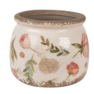 Obrázok produktu pre Clayre & Eef Kvetináč Ø 16x13 cm Béžová Ružová Keramické kvety