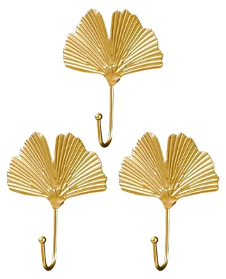 3er-Set Wandhaken, Vintage-Blattgold, Messing, 11,5x9x3 cm