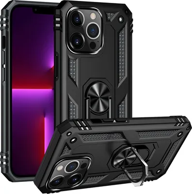 Produktbild von Schutzhülle für iPhone 14 Pro Max, Dual Layer Militäre Fallschutz Hülle mit Ringhalterung Ständer für iPhone 14 Pro Max Schwarz