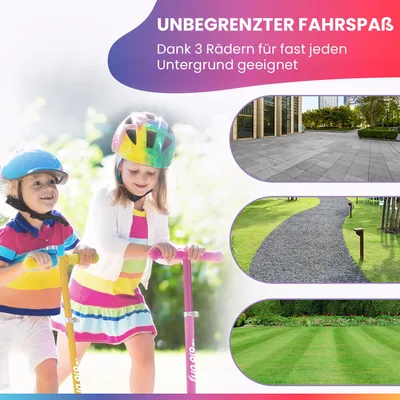 Produktbild von fun pro TWO Kinder Roller – Für Kinder ab 5 Jahre, 2-Rad Vorderachse, Klappbar & Höhenverstellbar, LED-Räder, Schwerkraftlenkung, Bis 80 kg, Scooter Kinder, Rot