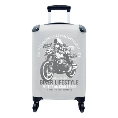 Produktbild von MuchoWow® Koffer Handgepäck Trolley Rollkoffer Kleine Reisekoffer mit 4 Rollen - Mancave - Motor - Grau - Vintage - Cabin Size < 55x40x23 cm & 55x40x20 cm - Fotokoffer - Kabinenkoffer - Boardgepäck - Reise-Box - Reisekoffer - Reisegepäck - Koffer mit Bild - Trolley für Kinder