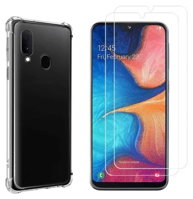 Produktbild von Stoßfeste Hülle für Samsung Galaxy A20E und 2 Displayschutzfolien aus gehärtetem Glas Phonillico®