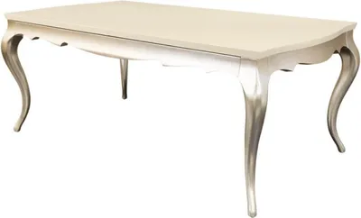 Art Deco Massivholz Esstisch Küchentisch Creme Silber Art Deco Solid Wood Dining Table Kitchen Table Cream Silver