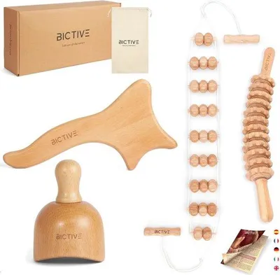 Productafbeelding van 4-in-1 houten therapie set tegen cellulitis en voor lymfedrainage