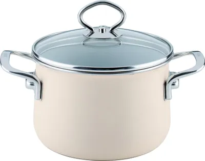 Produktbild von Riess Nouvelle Avorio Fleischtopf mit Glasdeckel Ø16cm 2 Liter Emaille extrastark