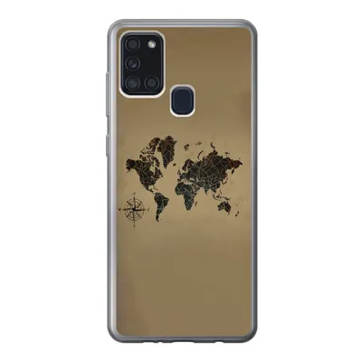 Produktbild von MuchoWow® Handyhülle Schutzhülle Hülle für Samsung Galaxy A21s Weltkarte - Design - Vintage Silikon Softcase Handy Hülle - Hartschale