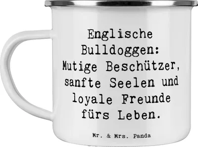 Produktbild von Mr. & Mrs. Panda Kaffeepott Spruch Englische Bulldogge - Weiß - Geschenk, Hunderassen Charakter, Tasse Emaille, Bulldoggenliebe, Haferl, Teetasse, Pott, Motivtasse, Hund