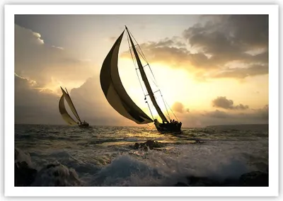 Produktbild von Poster - Poster ohne Rahmen - Schiff Sonnenuntergang Sonne Landschaft - 100x70 cm - Wand Bild - Wanddeko - Wandbilder - Kunstposter - Wandposter - Bilder - Kunstdruck - Wandbild - P2XAA100x70-3158