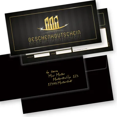 Produktbild von Geschenkgutscheine Gastronomie (500 Stück mit Umschläge) einfach Werte eintragen und stempeln, für Gastro / Restaurant