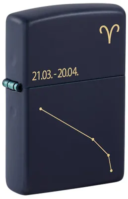Produktbild von Zippo Feuerzeug Navy Blau matt gelasert Tierkreiszeichen Widder Aries