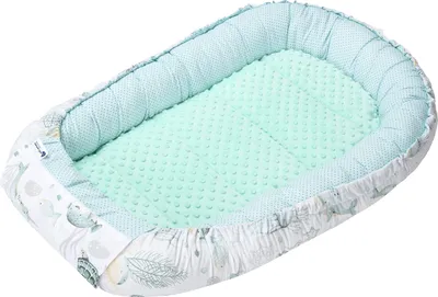 Image de Nid pour bébé, lit de voyage, nid pour bébé, 100 x 60 x 15, coton océan avec minky menthe