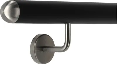 Produktbild von TIBU Handlauf Aluminium Schwarz 30-600cm Wandhandlauf Treppe gewinkelte Edelstahlhalter, Länge 350 cm mit 4 Halter und halbrunde Kappe