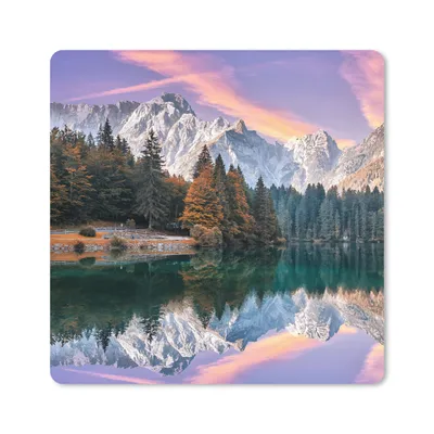Produktbild von MuchoWow® Mauspad Mousepad Berg - Wald - Wasser - Himmel - Rosa - Lila 30x30 cm - Mousepads - Maus Mat - Pad - Mausunterlage - Gaming