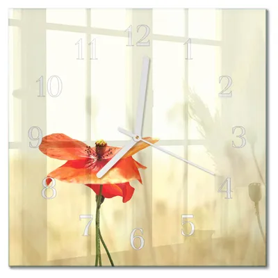 Produktbild von Tulup Glasuhr Wanduhr Küchenuhr Echt-Glas 30x30 cm Modern Dekorativ Geräuschlos Weiße Zeiger - Mohn