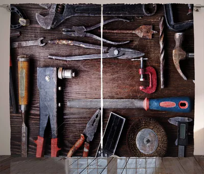 Produktbild von ABAKUHAUS industriell Rustikaler Gardine, Handwerksmechaniker, Schlafzimmer Kräuselband Vorhang mit Schlaufen und Haken, 280 x 260 cm, Mehrfarbig