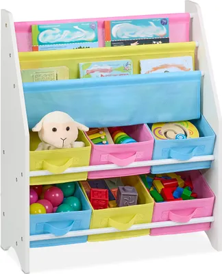 Produktbild von Relaxdays Kinderregal mit 6 Boxen, 2 Taschen, Spielzeugregal für Kinderzimmer, HBT: 74 x 62,5 x 31 cm, Kistenregal, bunt