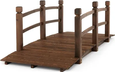 Produktbild von GOPLUS Holzbrücke, Gartenbrücke aus Tannenholz mit Geländer, Teichbrücke bis 150 kg belastbar, Dekorbrücke braun für Teich & Garten & Hof, 172×75×58,5
