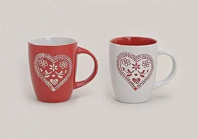 Immagine prodotto di Set da 2 tazze "Romantic Heart", rosse e bianche, con motivo a cuore