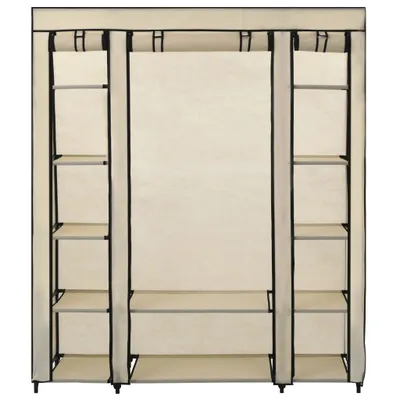Image de vidaXL Armoire en tissu avec compartiments Barres de penderie Crème 150x45x176cm