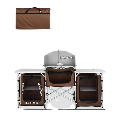 Produktbild von Camping-Küchentisch, Aluminiumrahmen, klappbares Design , Braun